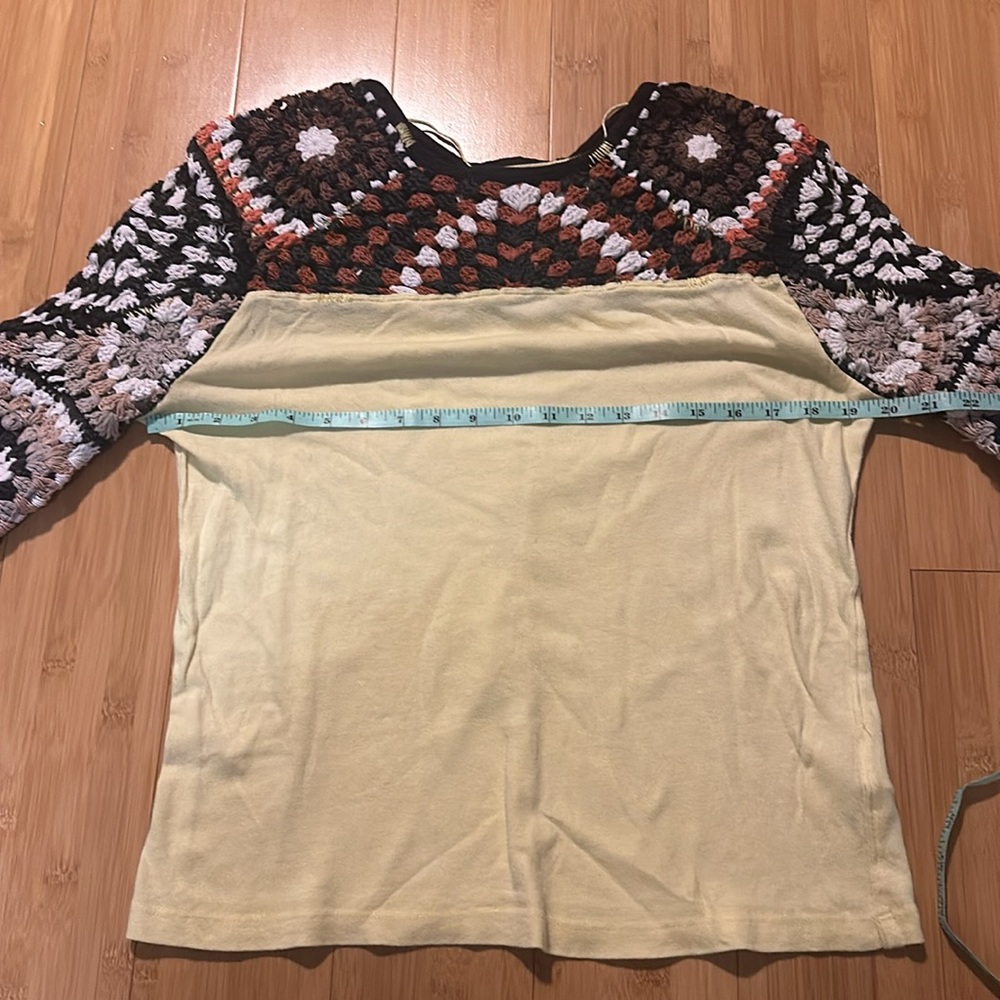 Free People Mixed Media Granny Square Crochet Shirt NEW - Picture 9 of 9